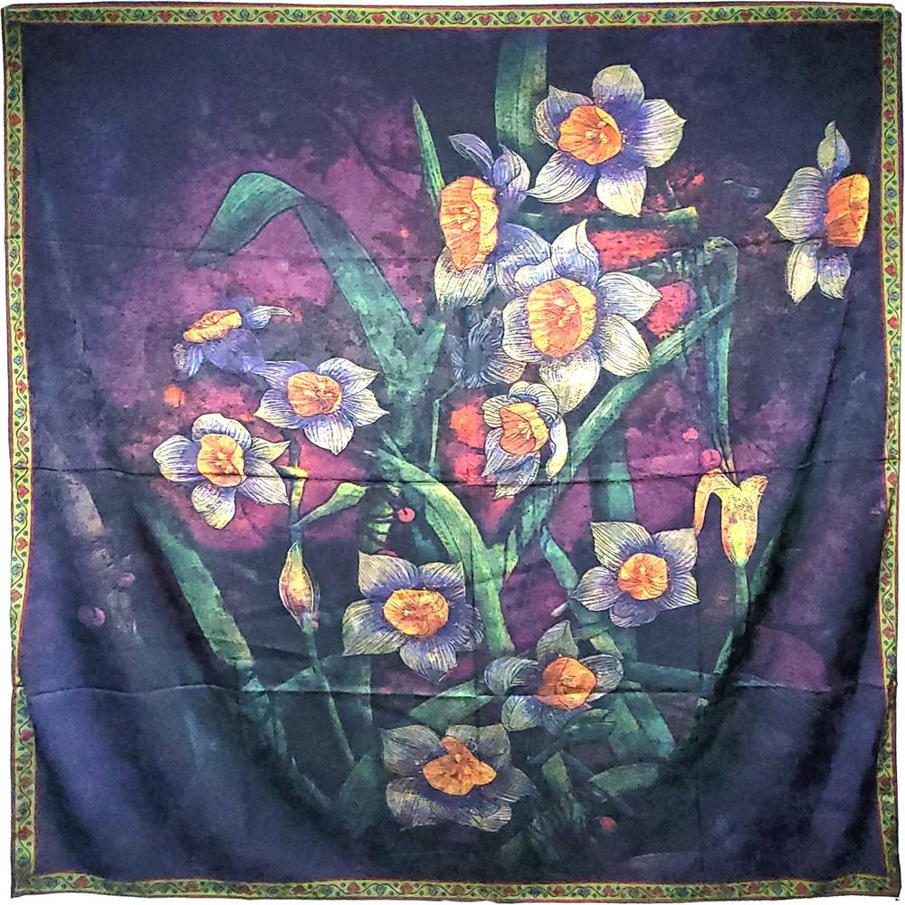 NWT Double Sided Silk Scarf 52"x52" Large Square Shawl Wrap XiangYunShal 2244 - Picture 1 of 11